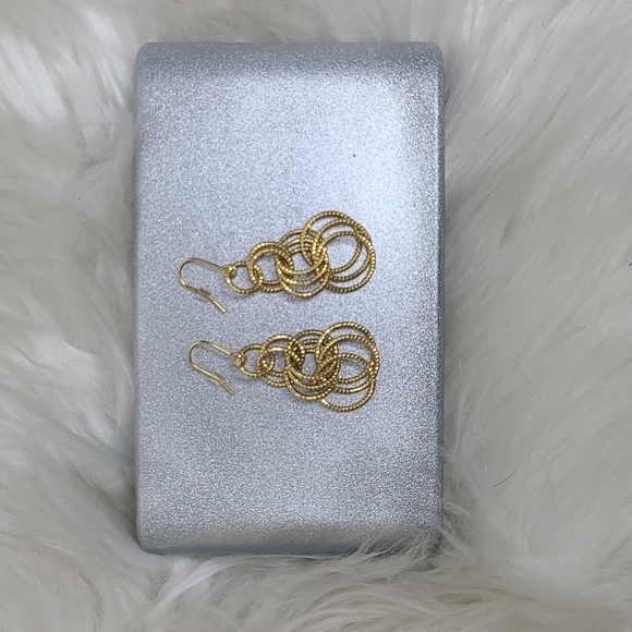 Gold Dangle Earrings Lightweight Brand New Diamond Cut Sparkle 2 in. Long Pretty - Picture 5 of 5